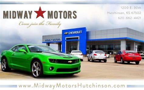 Midway motors hutchinson - Midway Motors Hutchinson (620) 662-4421. Midway Motors Newton (316) 283-0533. Midway Motors Supercenter, Inc. Midway Motors McPherson. 2045 E Kansas Ave, Mc Pherson ... 